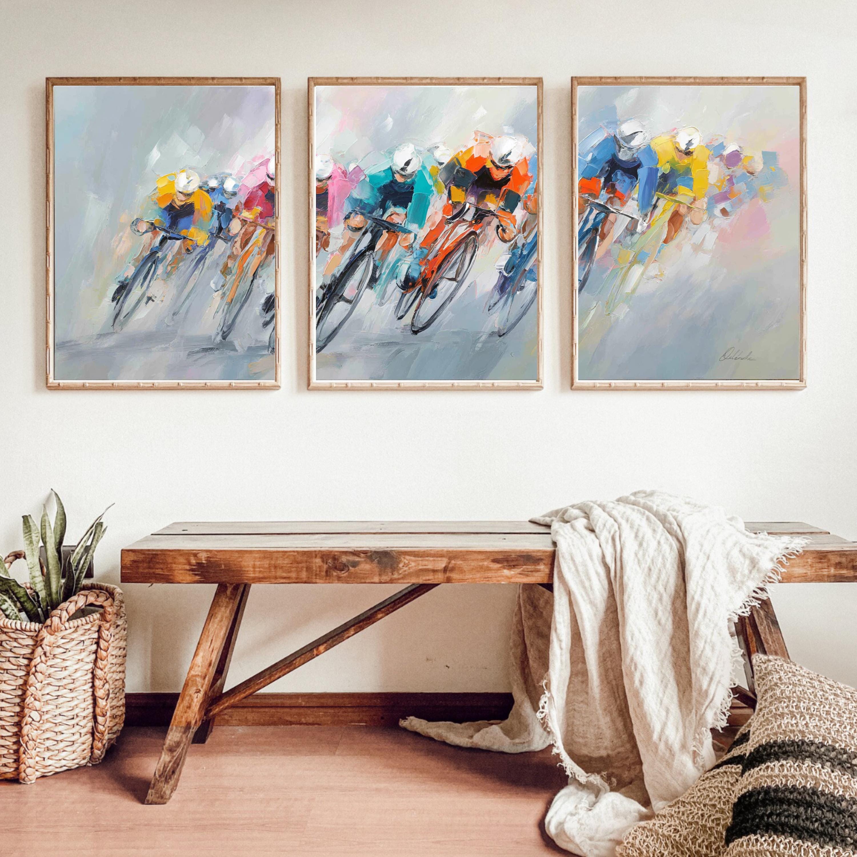 Tour de France Cycling Art Poster Set | 3 Piece Abstract Racing Wall Prints
