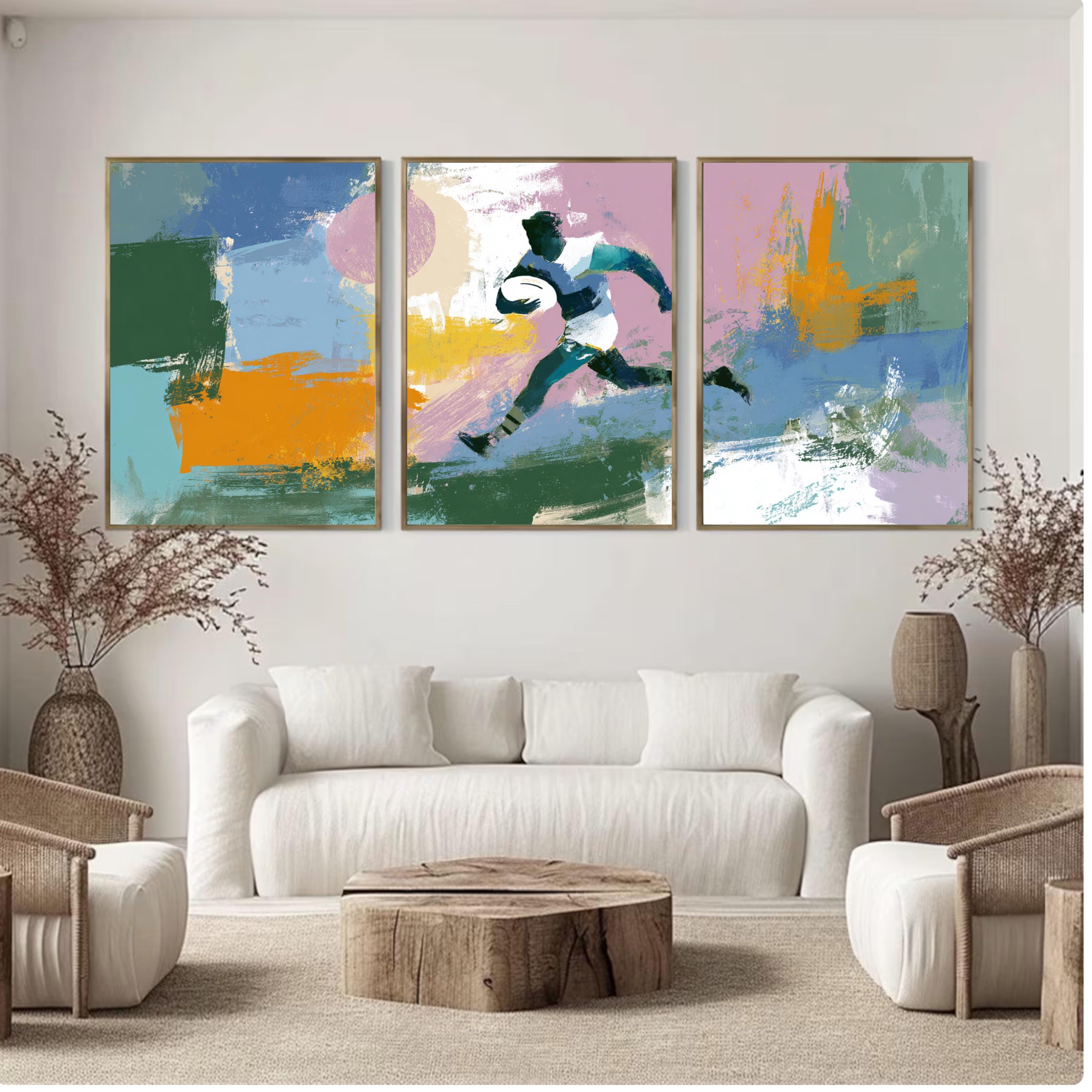 Abstract Rugby AFL Art Poster Set | 3 Piece Sports Wall Prints | Australian Rugby Gift