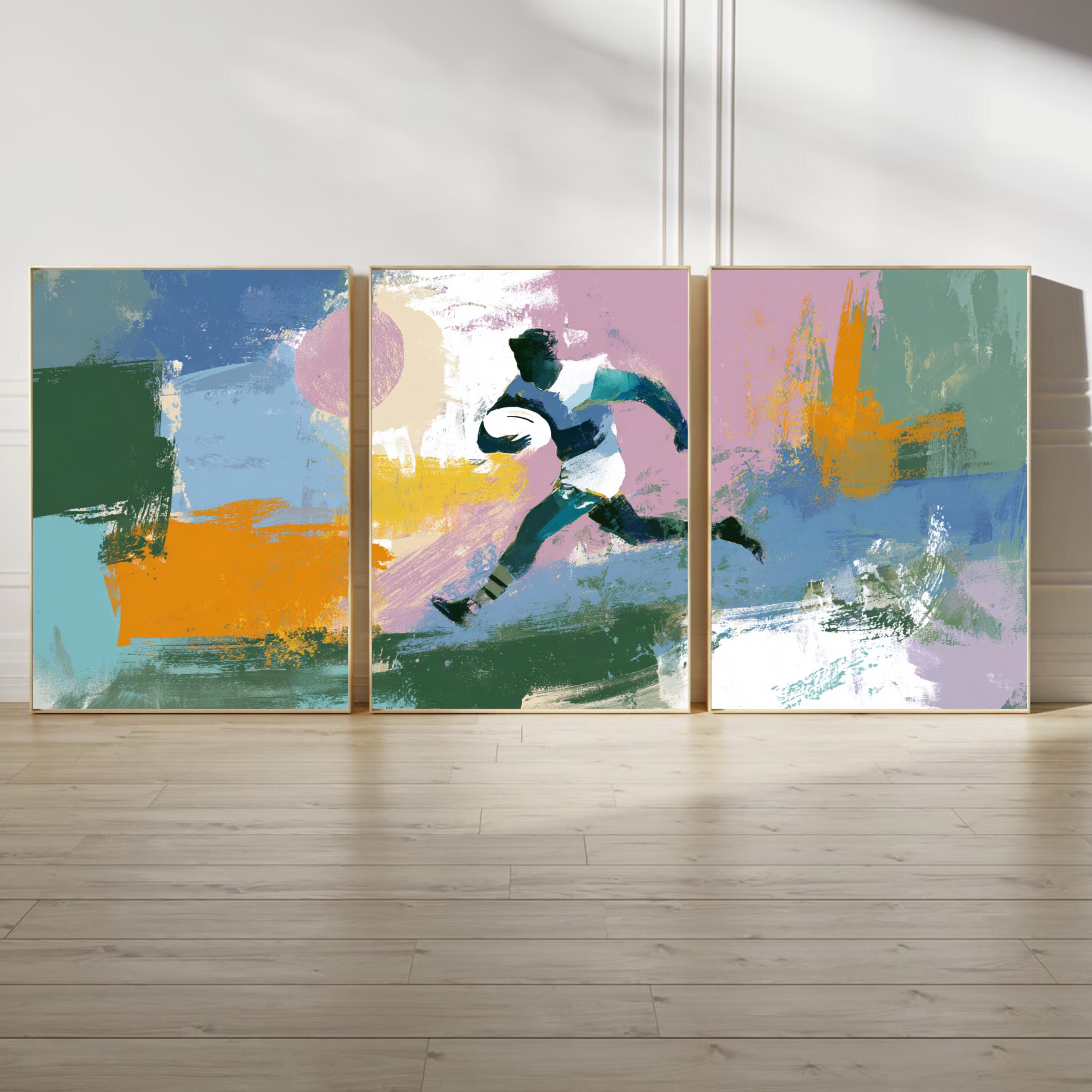 Abstract Rugby AFL Art Poster Set | 3 Piece Sports Wall Prints | Australian Rugby Gift