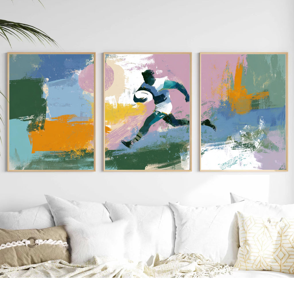 Abstract Rugby AFL Art Poster Set | 3 Piece Sports Wall Prints | Australian Rugby Gift
