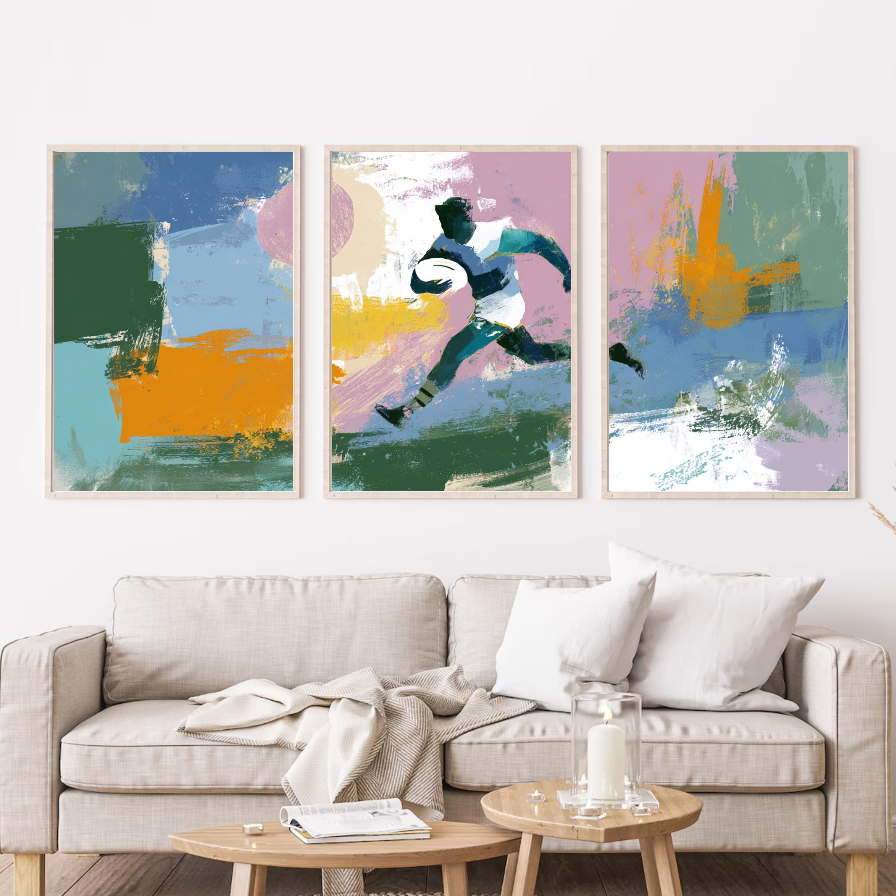 Abstract Rugby AFL Art Poster Set | 3 Piece Sports Wall Prints | Australian Rugby Gift