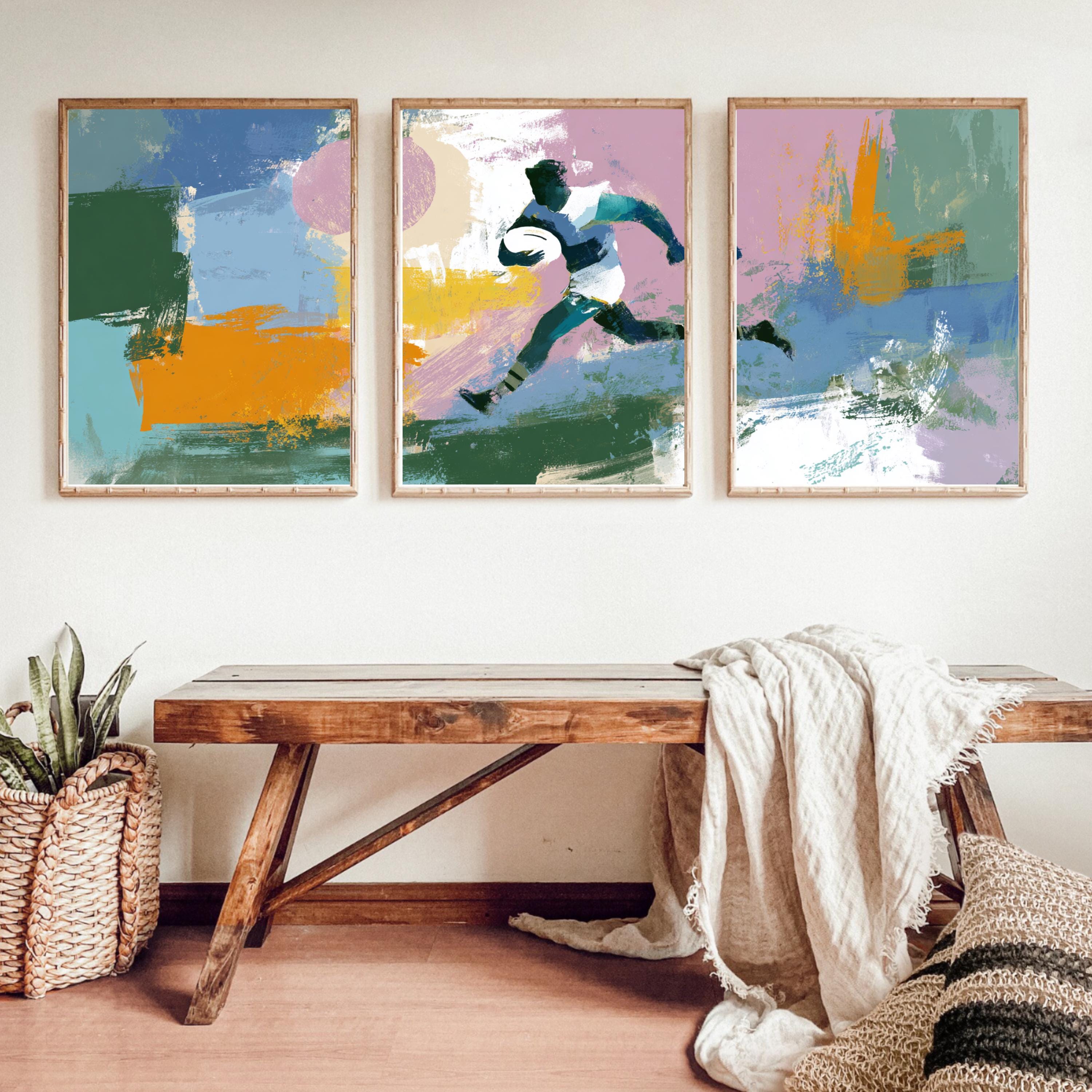 Abstract Rugby AFL Art Poster Set | 3 Piece Sports Wall Prints | Australian Rugby Gift