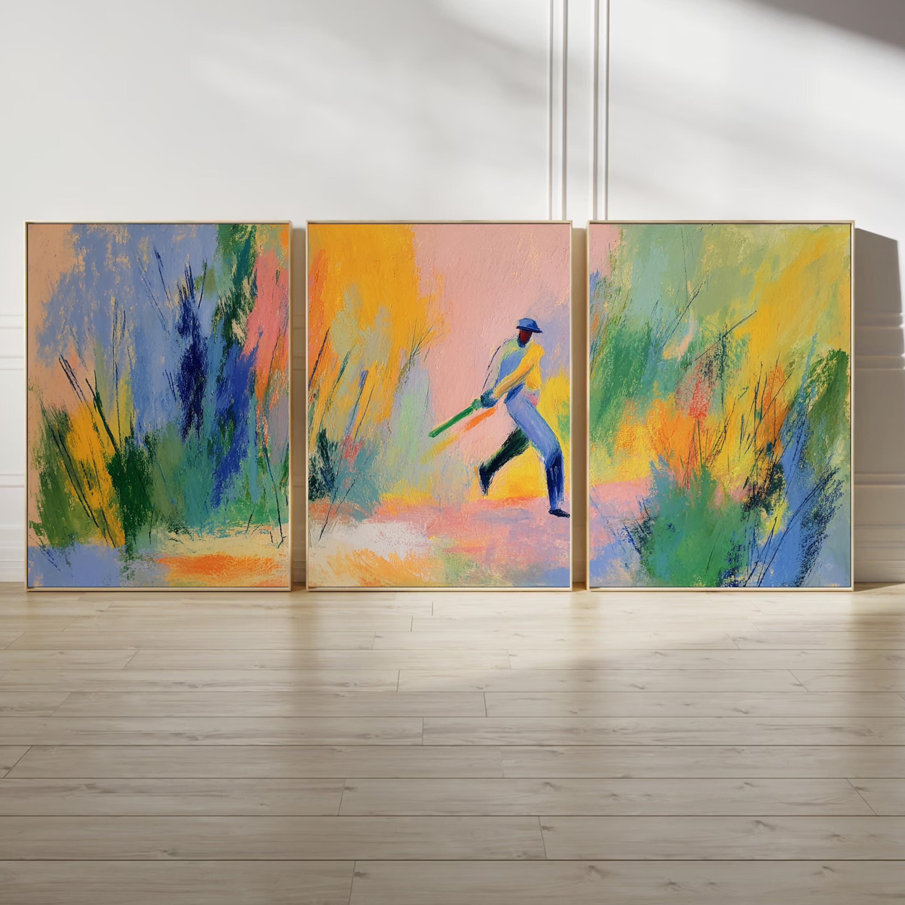 Abstract Cricket Art Poster Set | 3 Piece Sports Wall Prints | Cricket Gift for Fans and Players| Large 32x24 Inch Prints