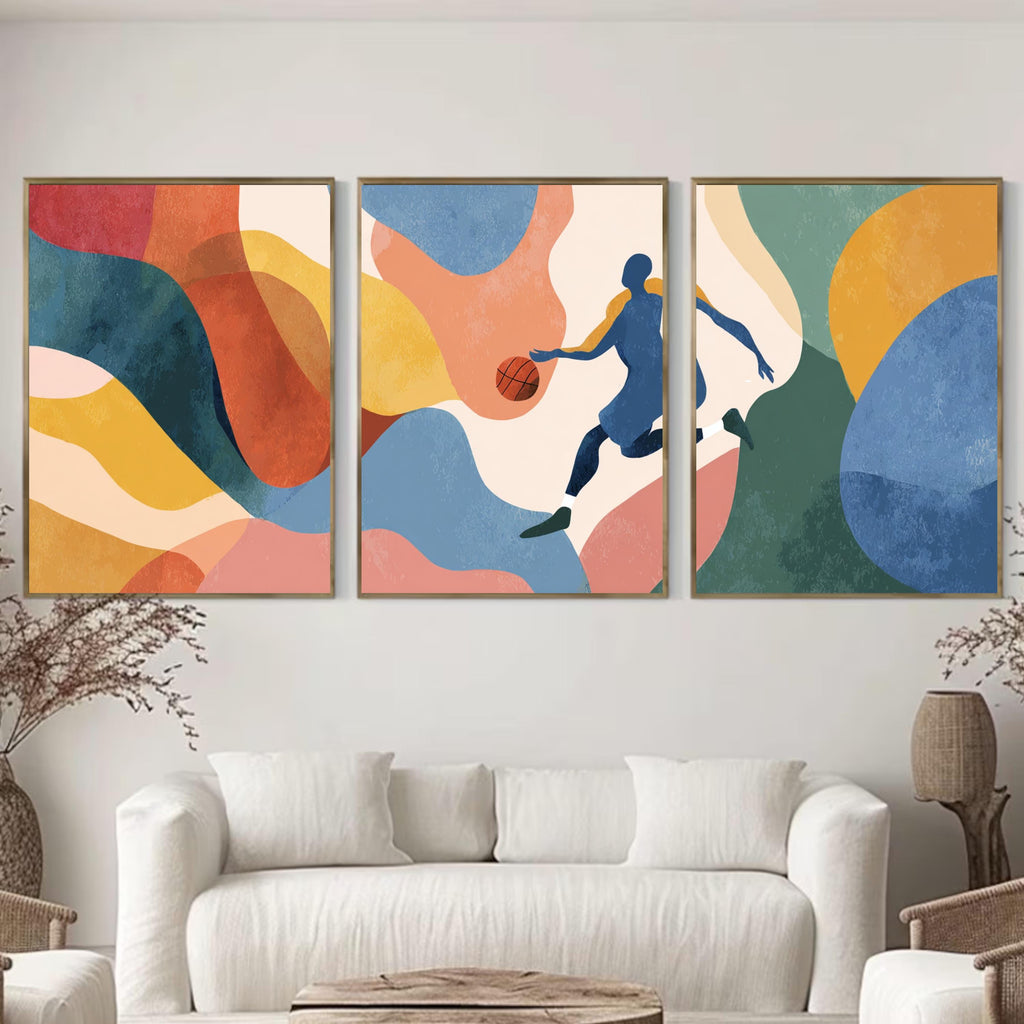 Abstract Basketball Art Poster Set | 3 Piece Sports Wall Prints | Basketball Gift for Players and Fans, Large 32x24 Inch Prints