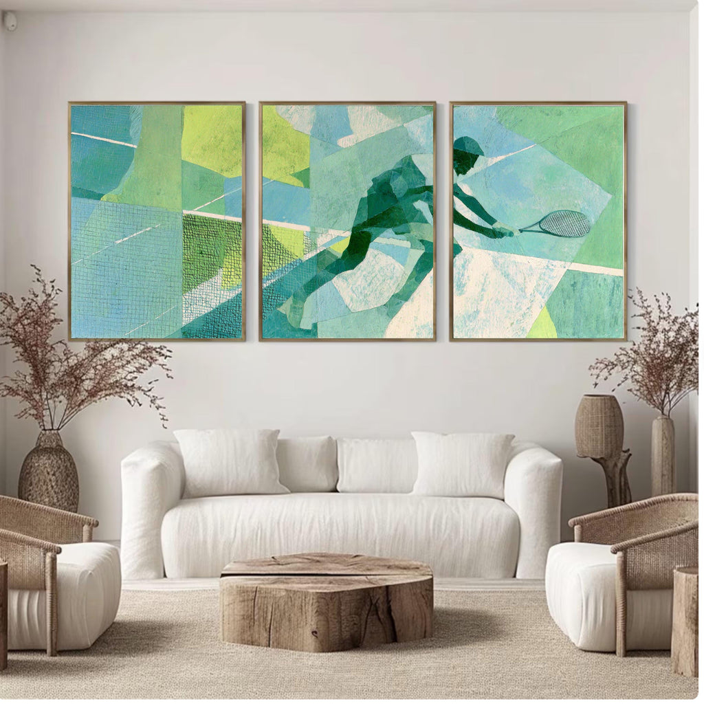 Abstract Tennis Art Poster Set | 3 Piece Sports Wall Prints | Tennis Gift for Players and Fans| Large 32x24 Inch Prints