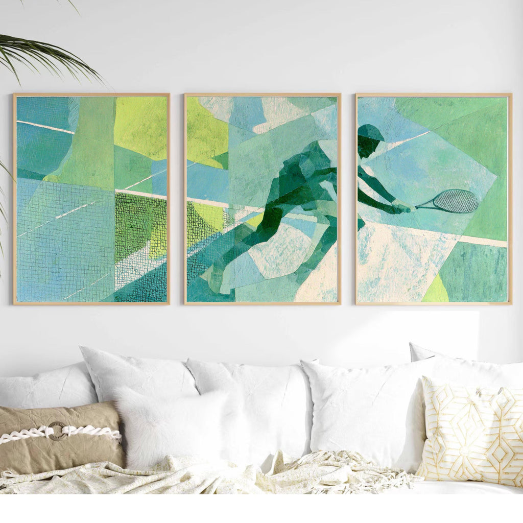 Abstract Tennis Art Poster Set | 3 Piece Sports Wall Prints | Tennis Gift for Players and Fans| Large 32x24 Inch Prints