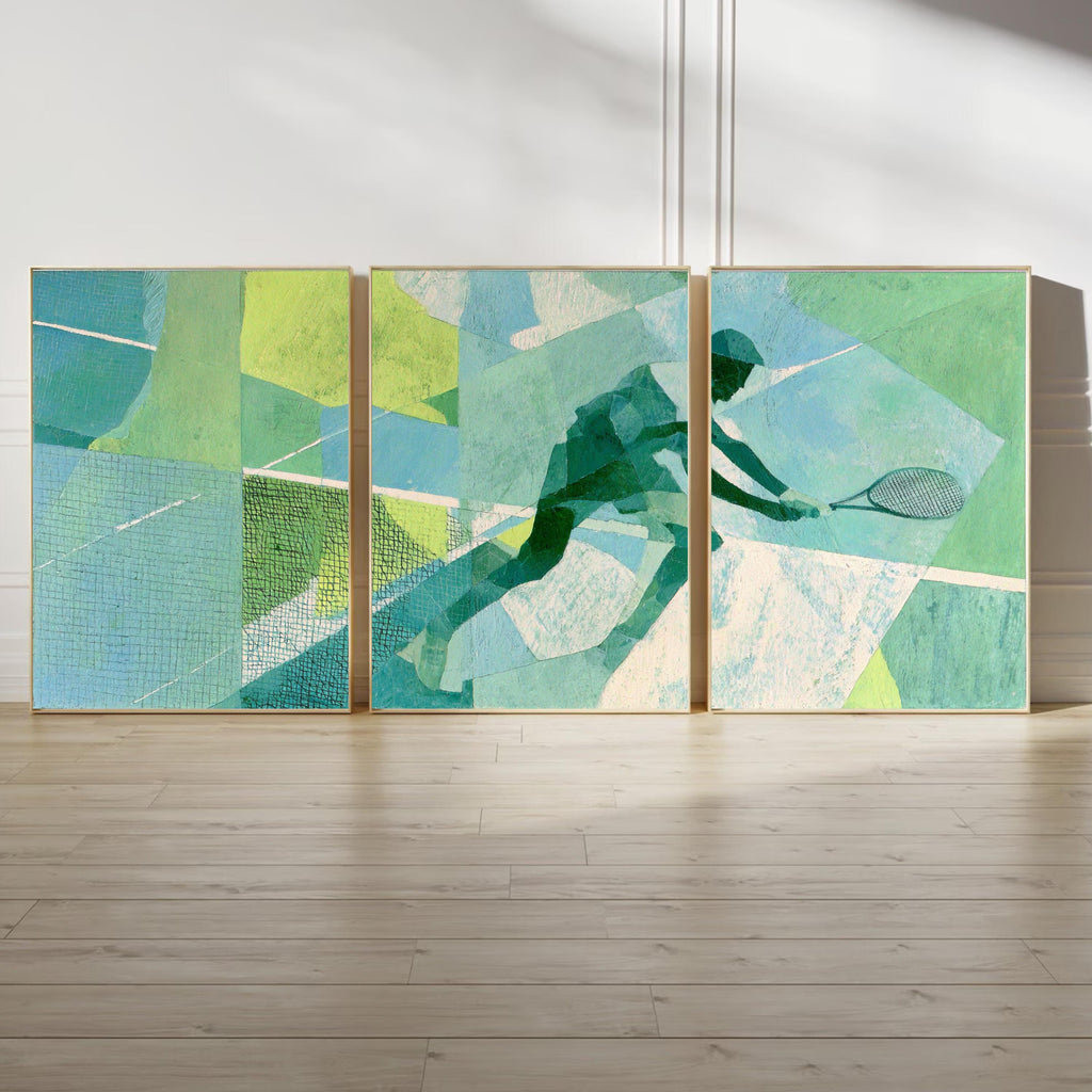 Abstract Tennis Art Poster Set | 3 Piece Sports Wall Prints | Tennis Gift for Players and Fans| Large 32x24 Inch Prints