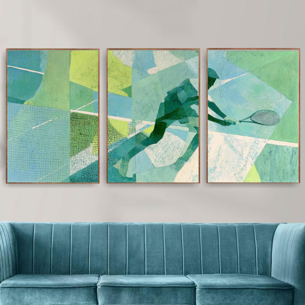 Abstract Tennis Art Poster Set | 3 Piece Sports Wall Prints | Tennis Gift for Players and Fans| Large 32x24 Inch Prints
