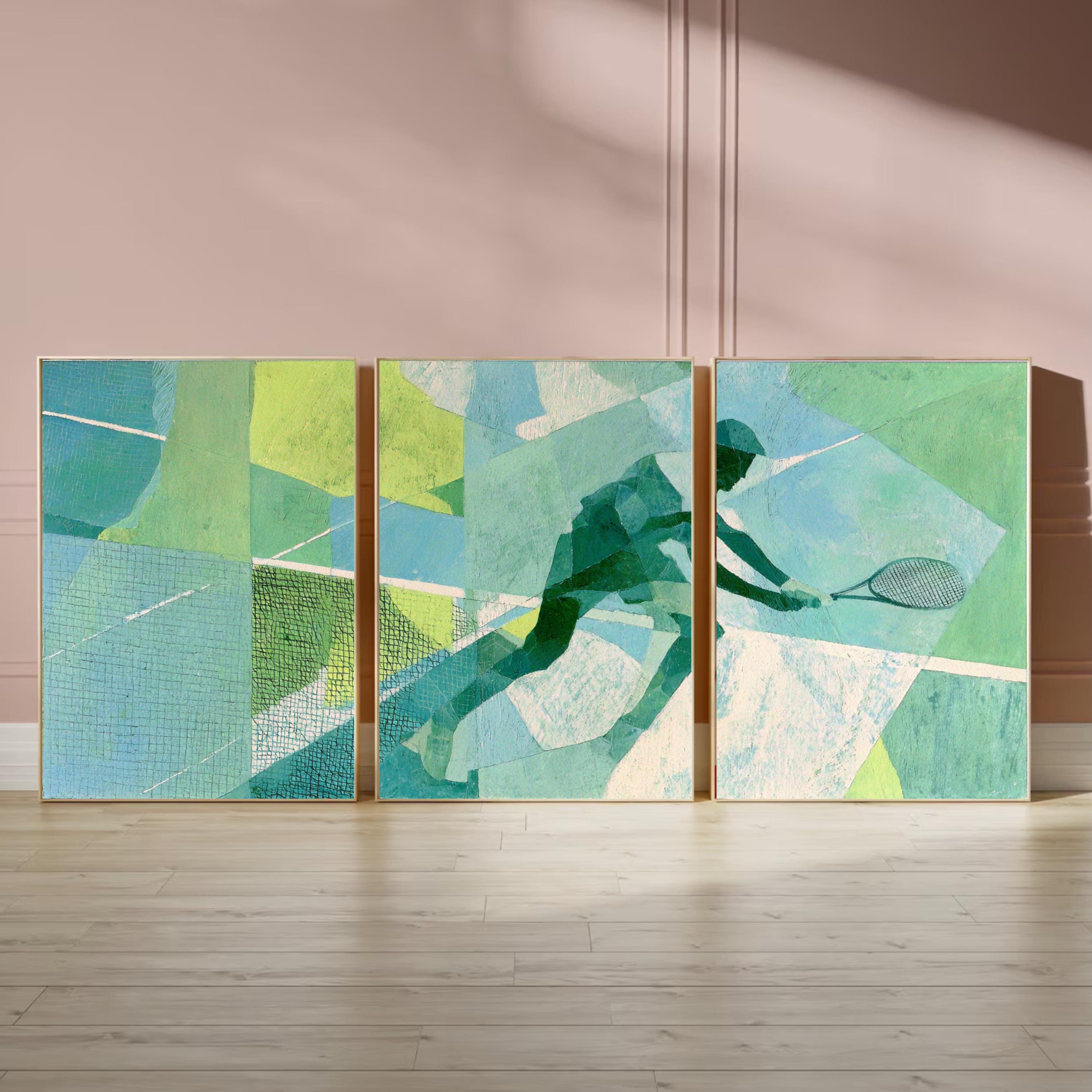 Abstract Tennis Art Poster Set | 3 Piece Sports Wall Prints | Tennis Gift for Players and Fans| Large 32x24 Inch Prints
