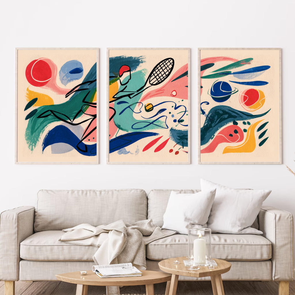 Modern Abstract Tennis Art Poster Set | Matisse Inspired Sports Wall Prints | 3 Piece Tennis Artwork