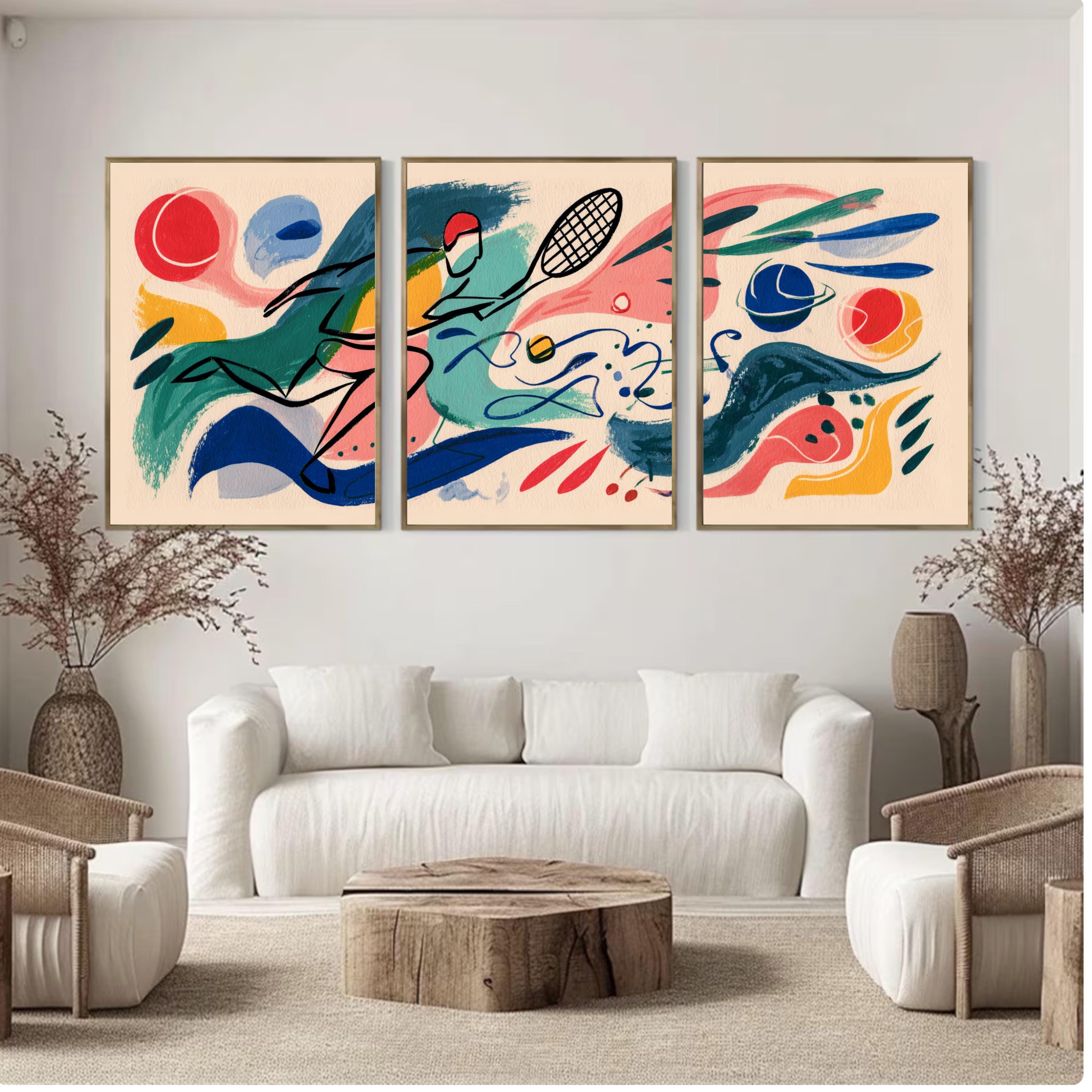 Modern Abstract Tennis Art Poster Set | Matisse Inspired Sports Wall Prints | 3 Piece Tennis Artwork