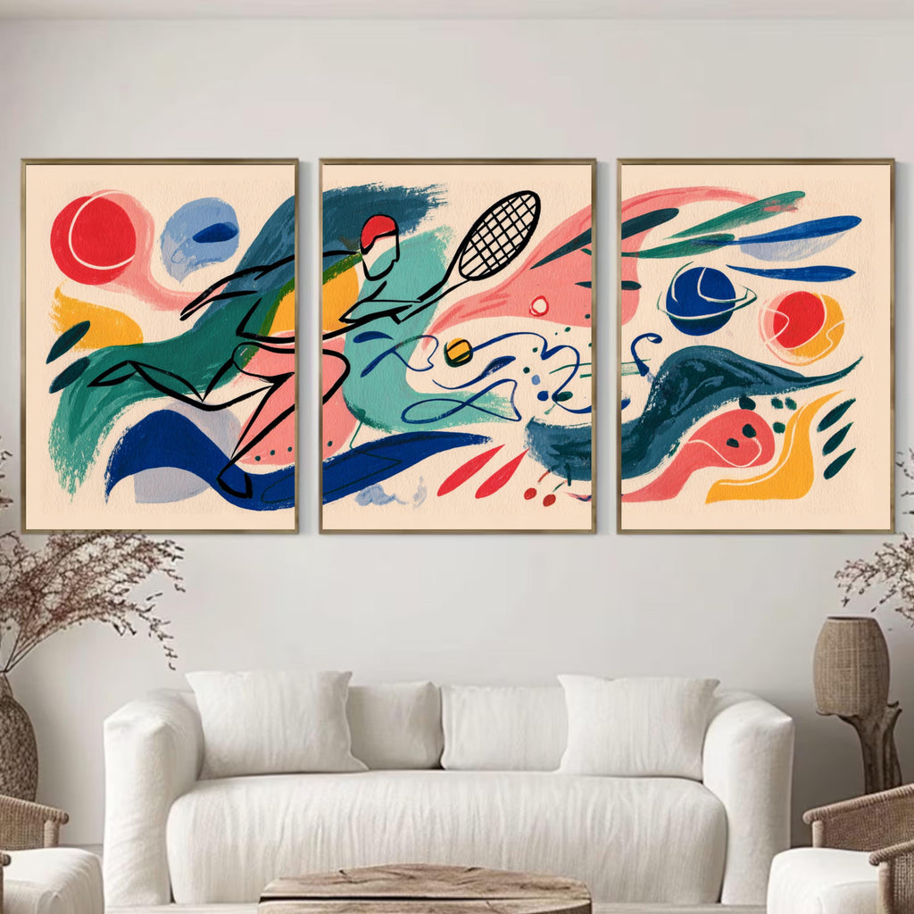 Modern Abstract Tennis Art Poster Set | Matisse Inspired Sports Wall Prints | 3 Piece Tennis Artwork