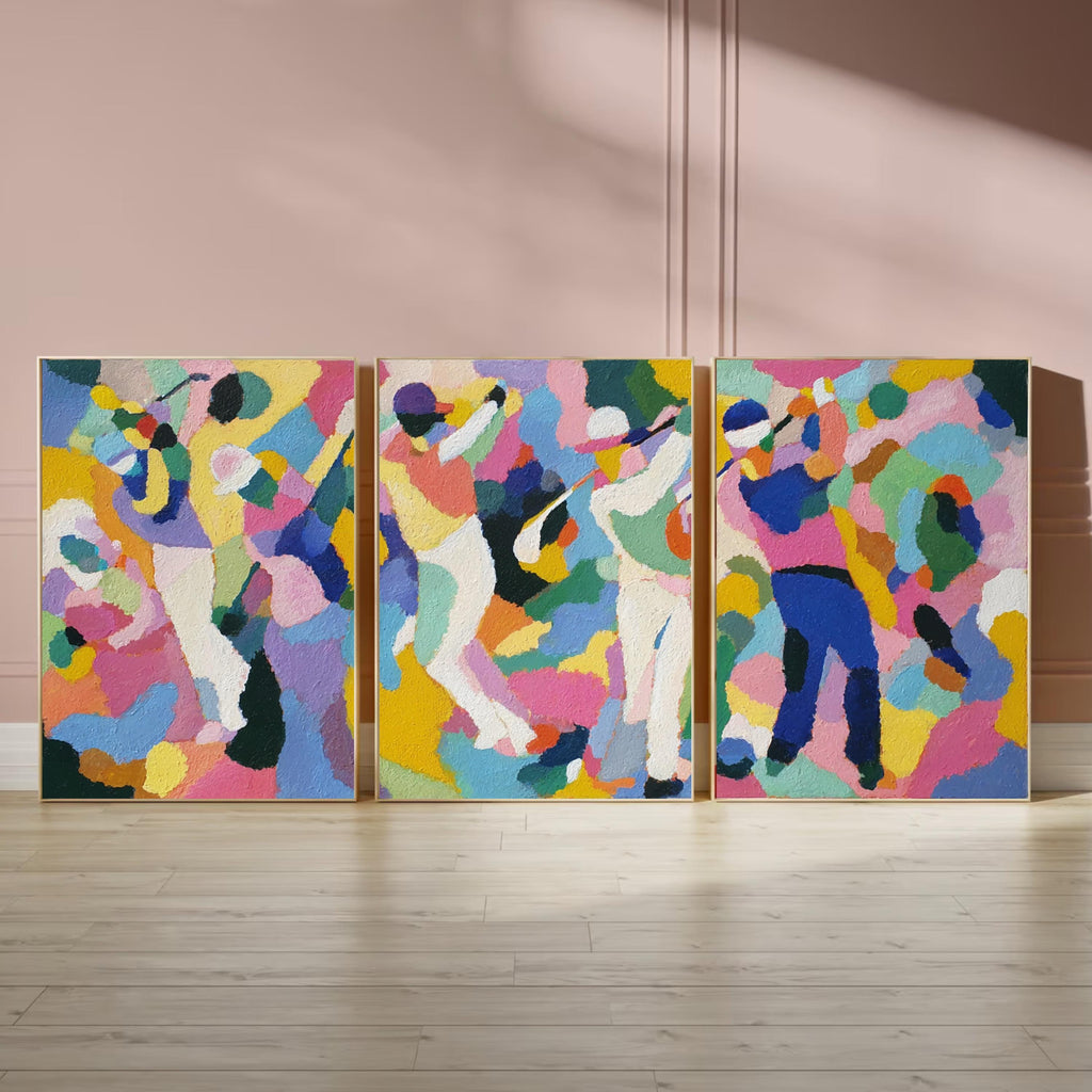 Modern Abstract Golf Art Poster Set | Matisse Inspired Sports Wall Prints | 3 Piece Golf Artwork
