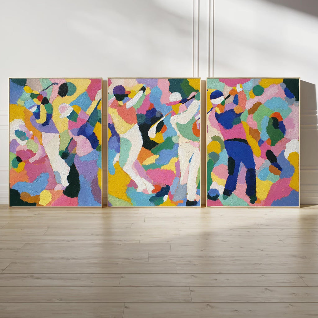 Modern Abstract Golf Art Poster Set | Matisse Inspired Sports Wall Prints | 3 Piece Golf Artwork