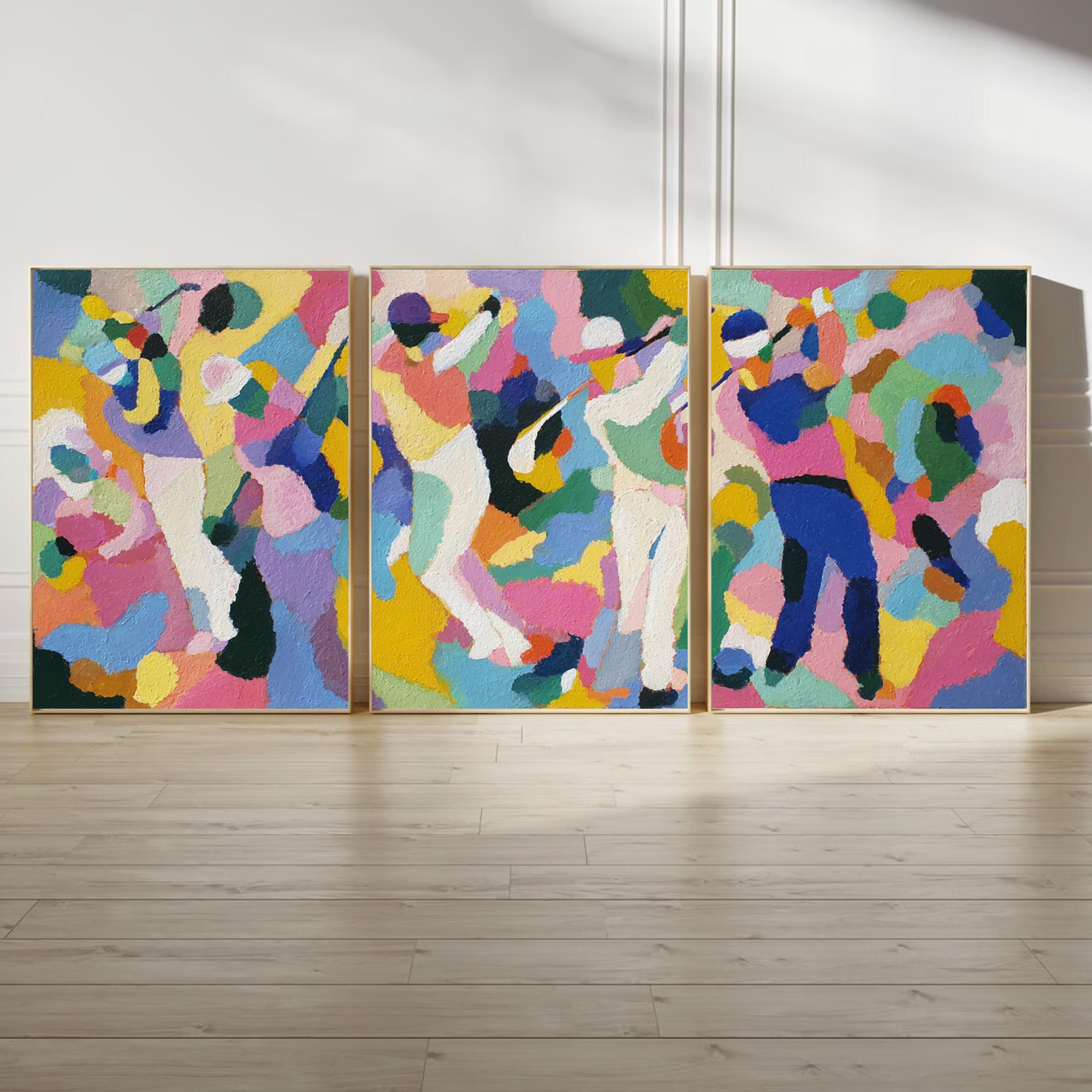 Modern Abstract Golf Art Poster Set | Matisse Inspired Sports Wall Prints | 3 Piece Golf Artwork