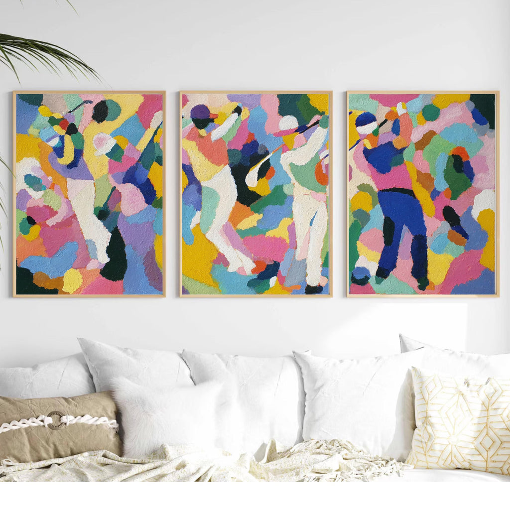 Modern Abstract Golf Art Poster Set | Matisse Inspired Sports Wall Prints | 3 Piece Golf Artwork