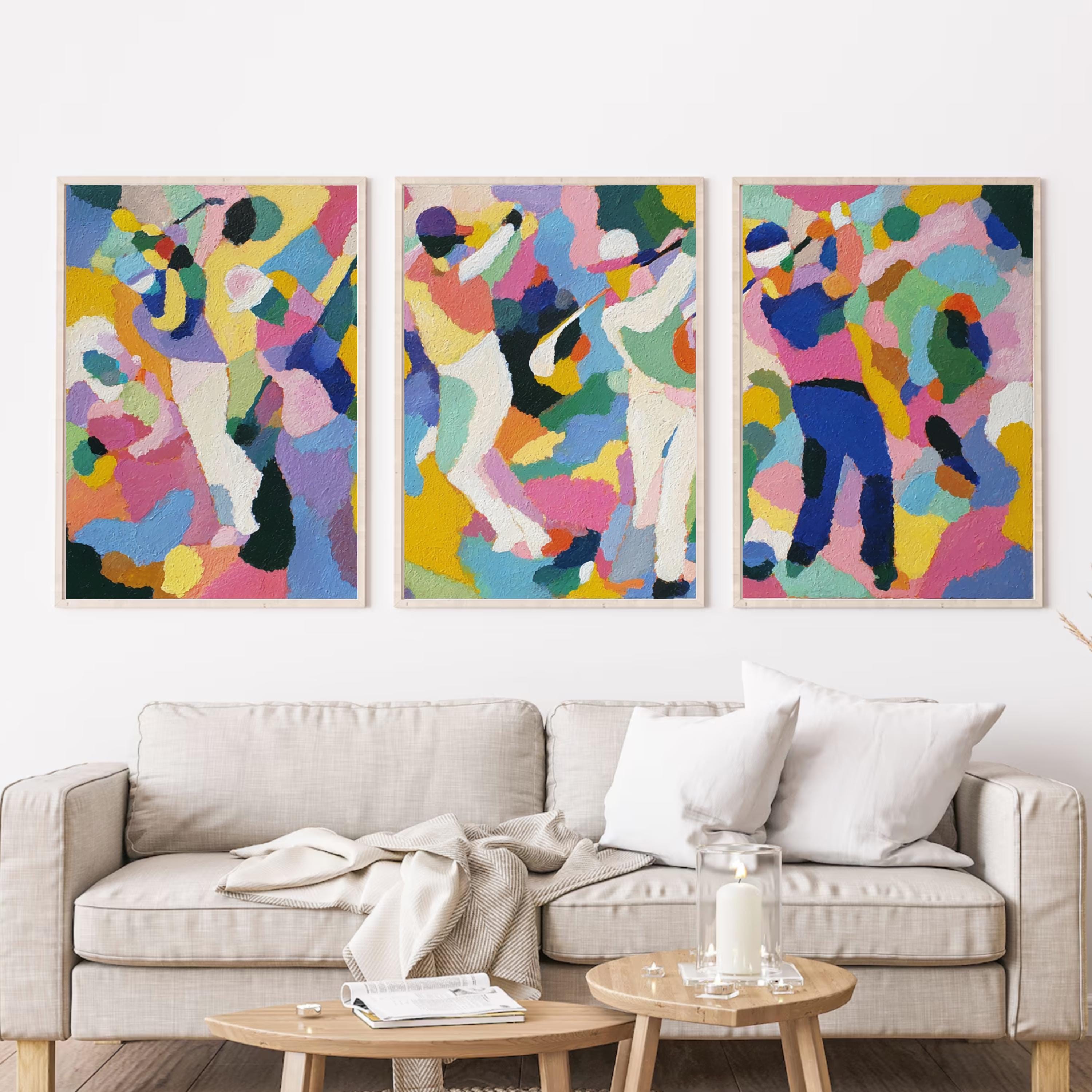 Modern Abstract Golf Art Poster Set | Matisse Inspired Sports Wall Prints | 3 Piece Golf Artwork