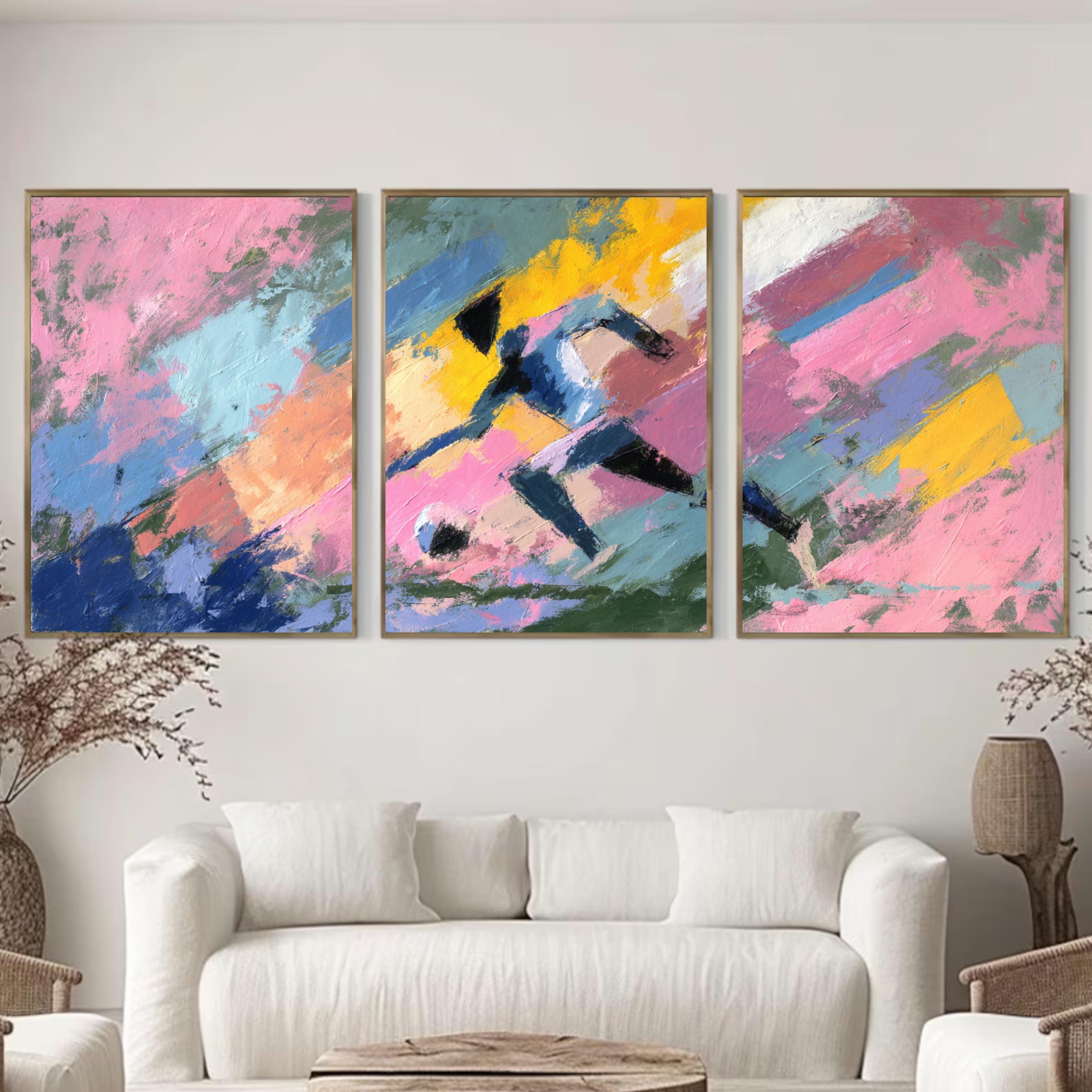 Abstract Soccer Art Poster Set | 3 Piece Sports Wall Prints | Football Gift for Players and Fans, Large 32x24 Inch Prints