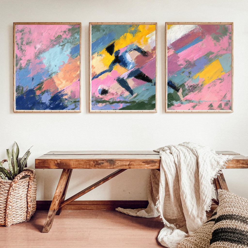 Abstract Soccer Art Poster Set | 3 Piece Sports Wall Prints | Football Gift for Players and Fans, Large 32x24 Inch Prints