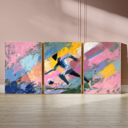 Abstract Soccer Art Poster Set | 3 Piece Sports Wall Prints | Football Gift for Players and Fans, Large 32x24 Inch Prints