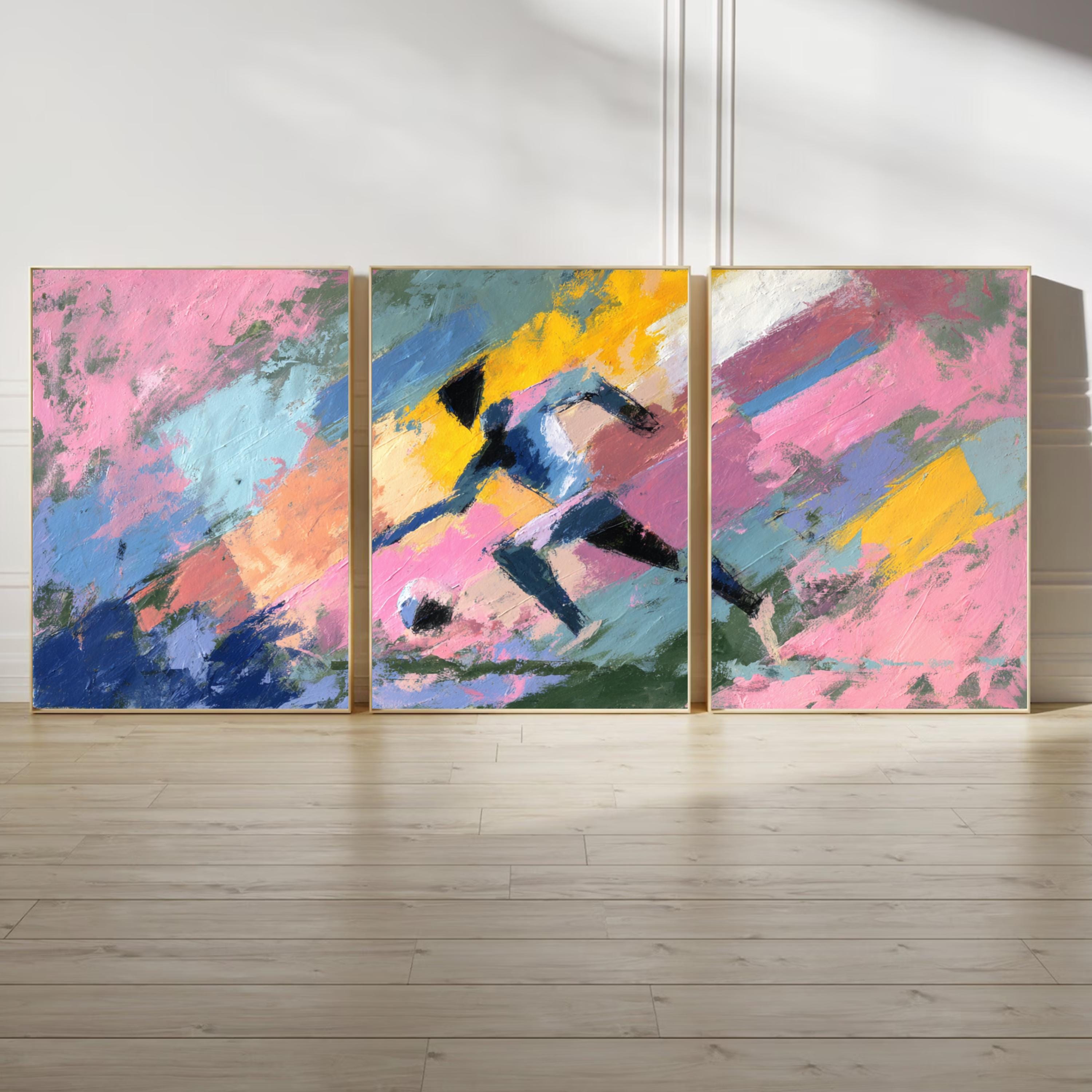 Abstract Soccer Art Poster Set | 3 Piece Sports Wall Prints | Football Gift for Players and Fans, Large 32x24 Inch Prints