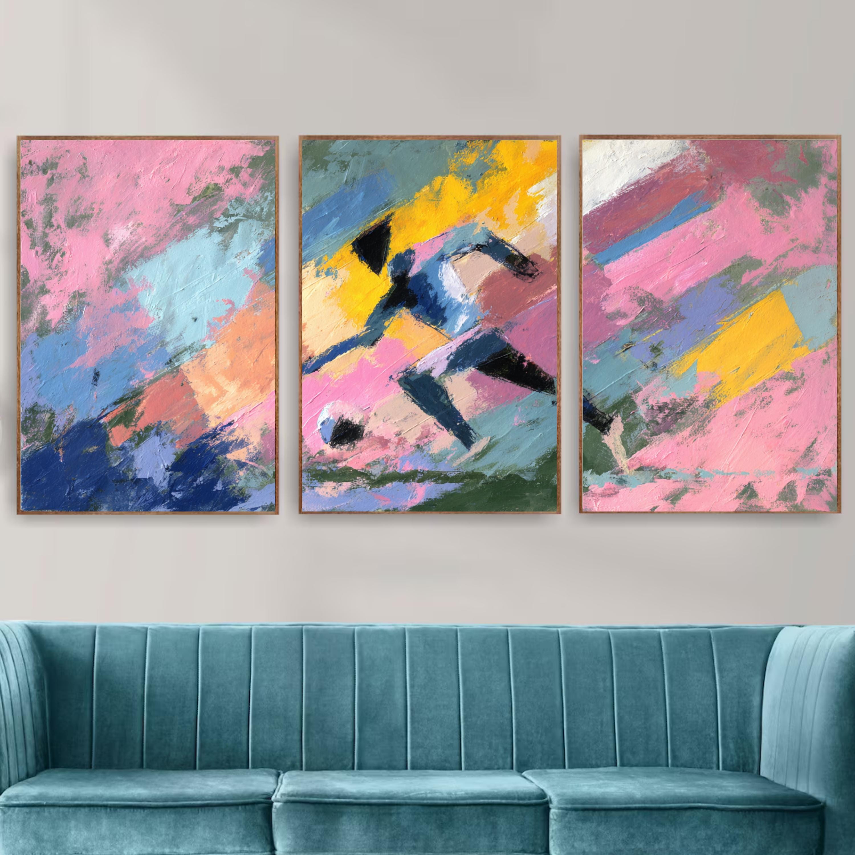Abstract Soccer Art Poster Set | 3 Piece Sports Wall Prints | Football Gift for Players and Fans, Large 32x24 Inch Prints