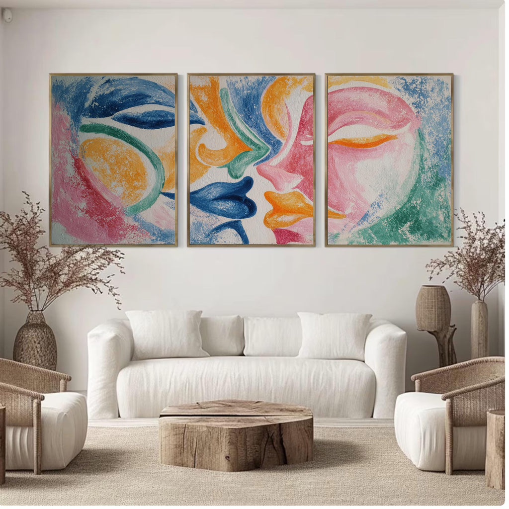 Abstract Lovers Art Poster Set | 3 Piece Modern Wall Prints | Colorful Contemporary Artwork