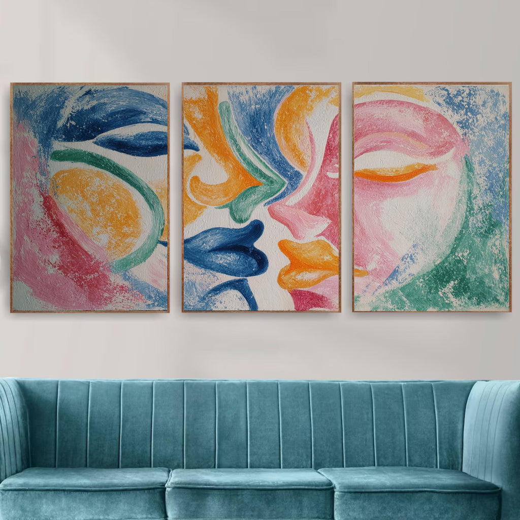 Abstract Lovers Art Poster Set | 3 Piece Modern Wall Prints | Colorful Contemporary Artwork