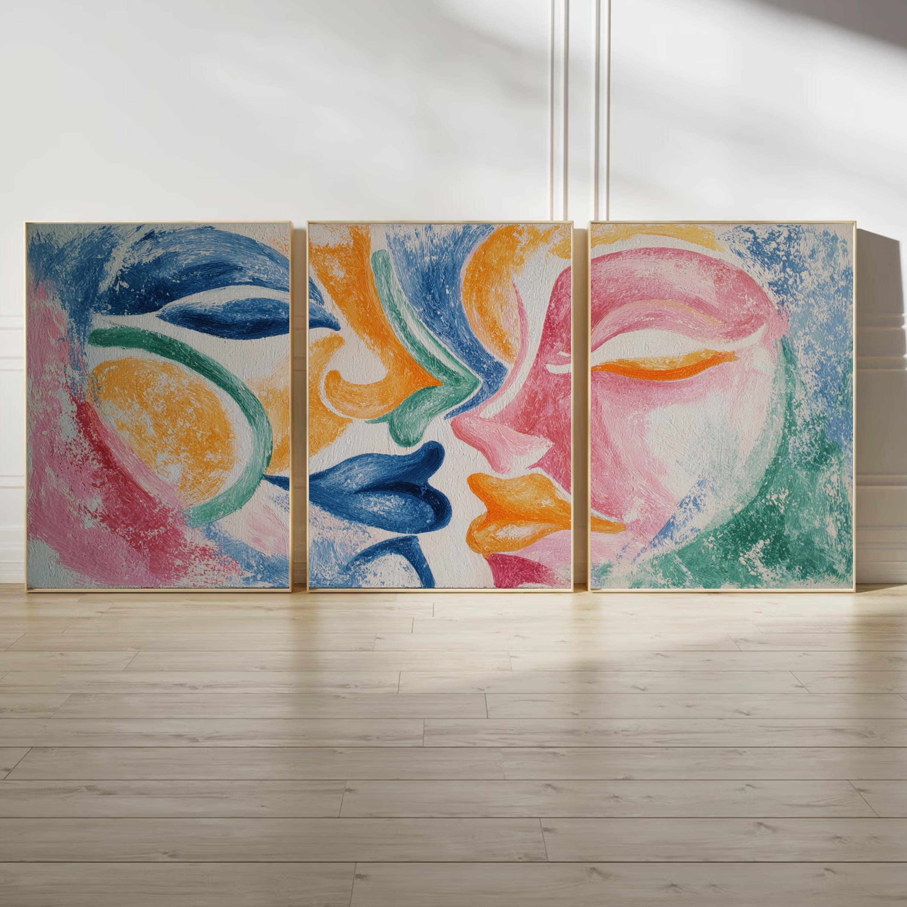 Abstract Lovers Art Poster Set | 3 Piece Modern Wall Prints | Colorful Contemporary Artwork
