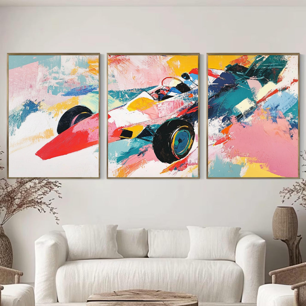 Abstract Ferrari Racing Art Poster Set | 3 Piece Large Wall Prints
