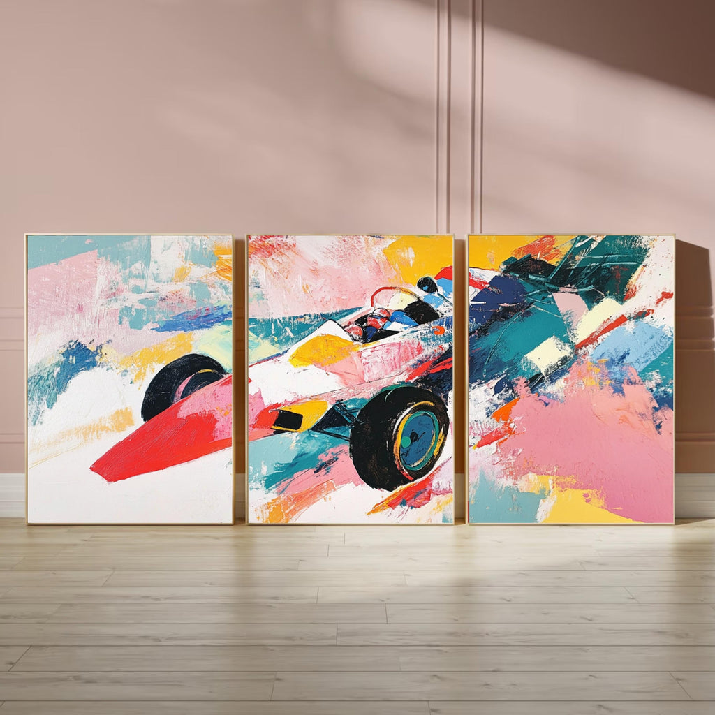 Abstract Ferrari Racing Art Poster Set | 3 Piece Large Wall Prints