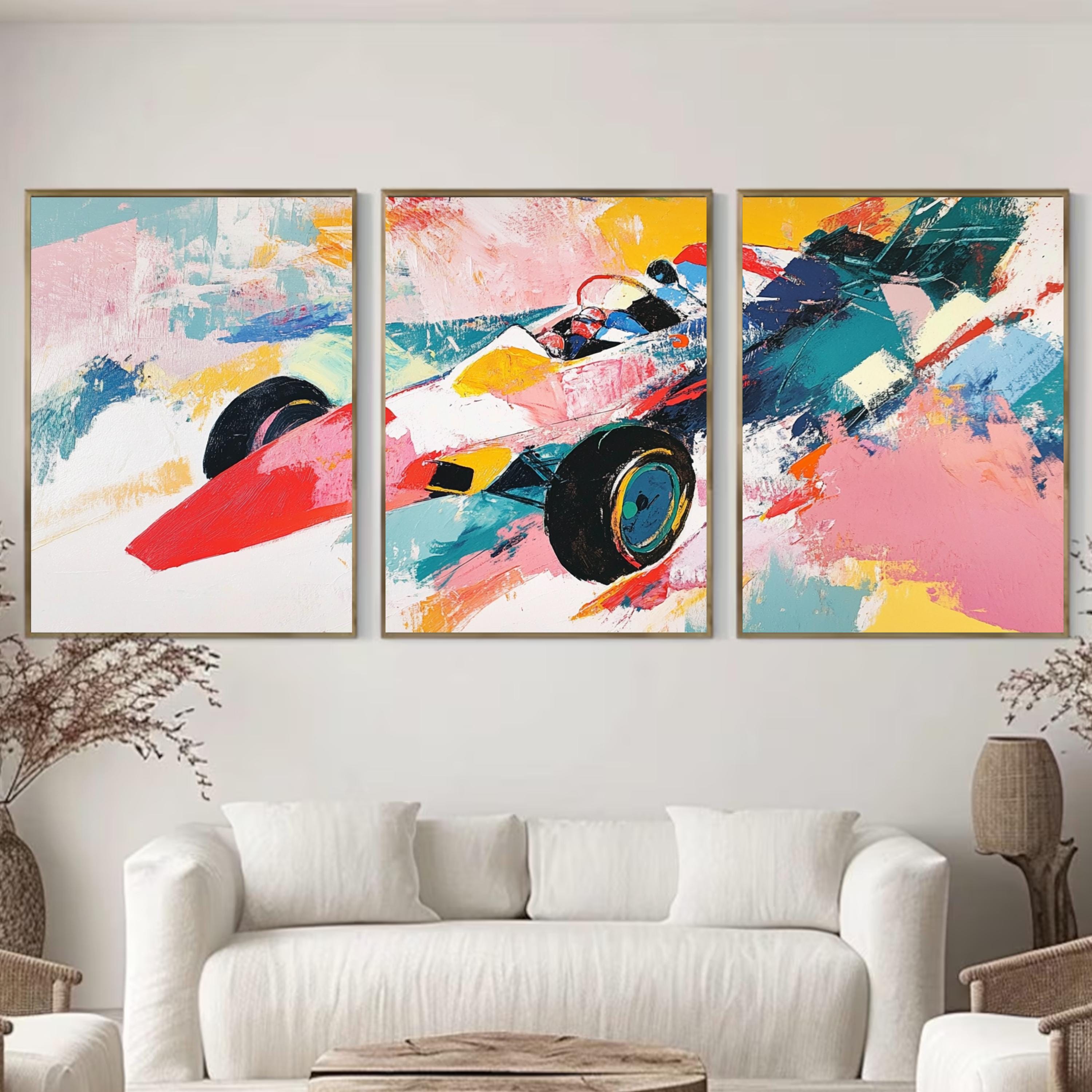 Abstract Ferrari Racing Art Poster Set | 3 Piece Large Wall Prints