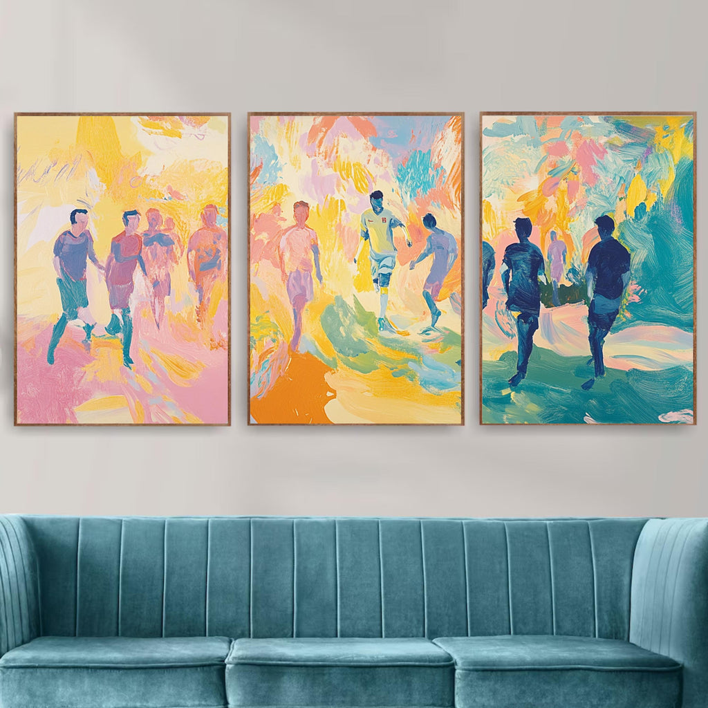 Soccer Team Art Poster Set | Perfect Gift for Soccer Lovers | 3 Piece Vibrant Sports Artwork