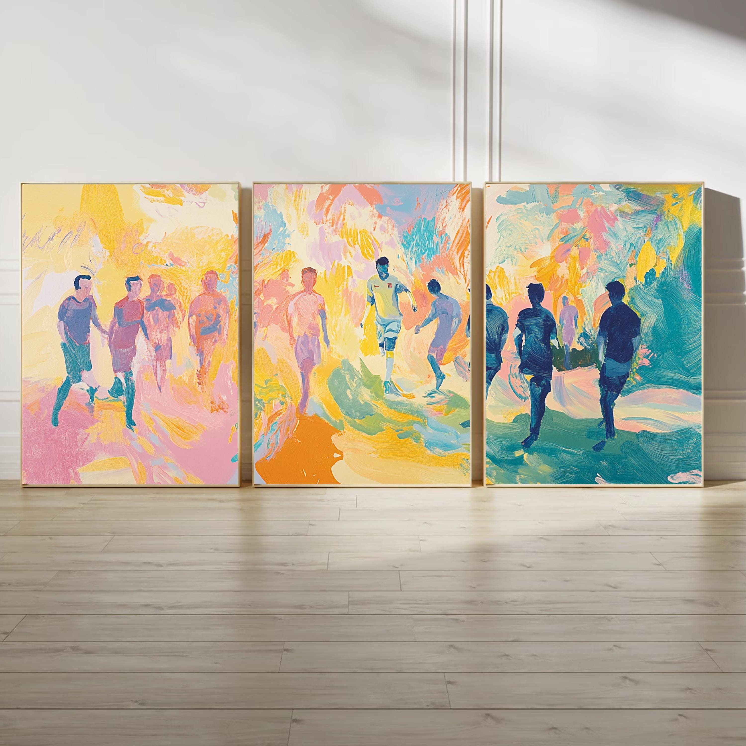 Soccer Team Art Poster Set | Perfect Gift for Soccer Lovers | 3 Piece Vibrant Sports Artwork