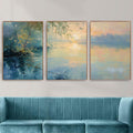 Pastel Lake Sunset Wall Art | Tranquil Waters & Golden Reflections | Soft Landscape Painting Print | OceanBlueeArt