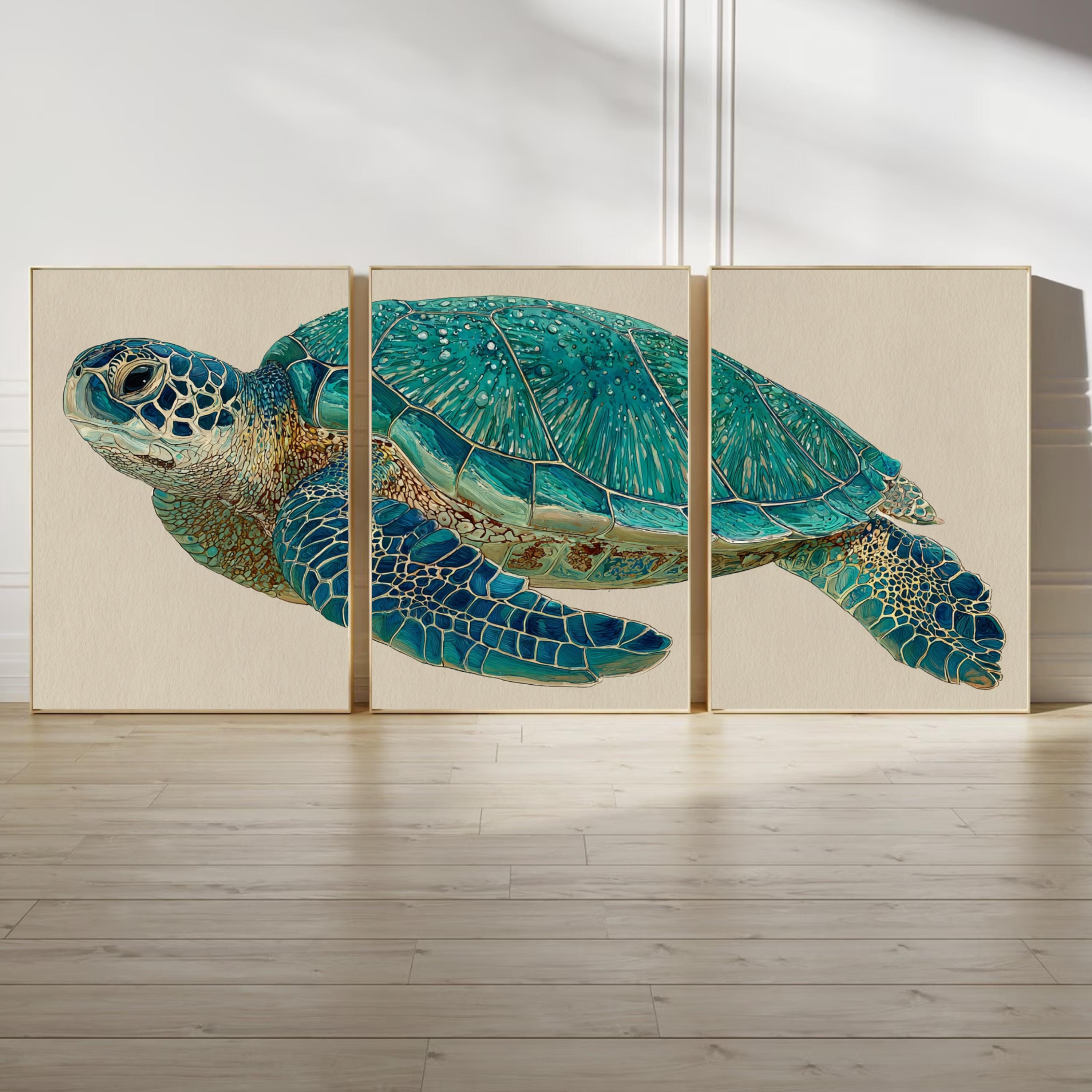 Sea Turtle Wall Art Set of 3 | Ocean Triptych Poster Prints | Coastal Beach House Decor for Living Room or Bedroom