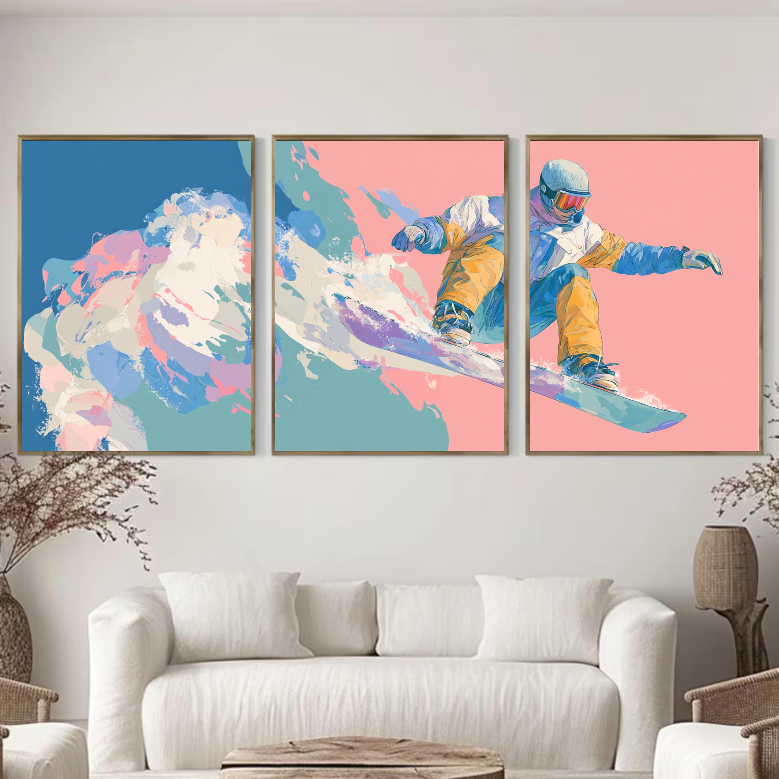 Snowboard Wall Art Set of 3 | Extreme Sports Triptych Prints | Colorful Snowboarding Artwork for Adventure Lovers