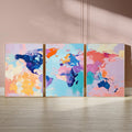 Colorful World Map Wall Art Set of 3 | Abstract Triptych Prints | Modern Travel Inspired Artwork for Home or Office