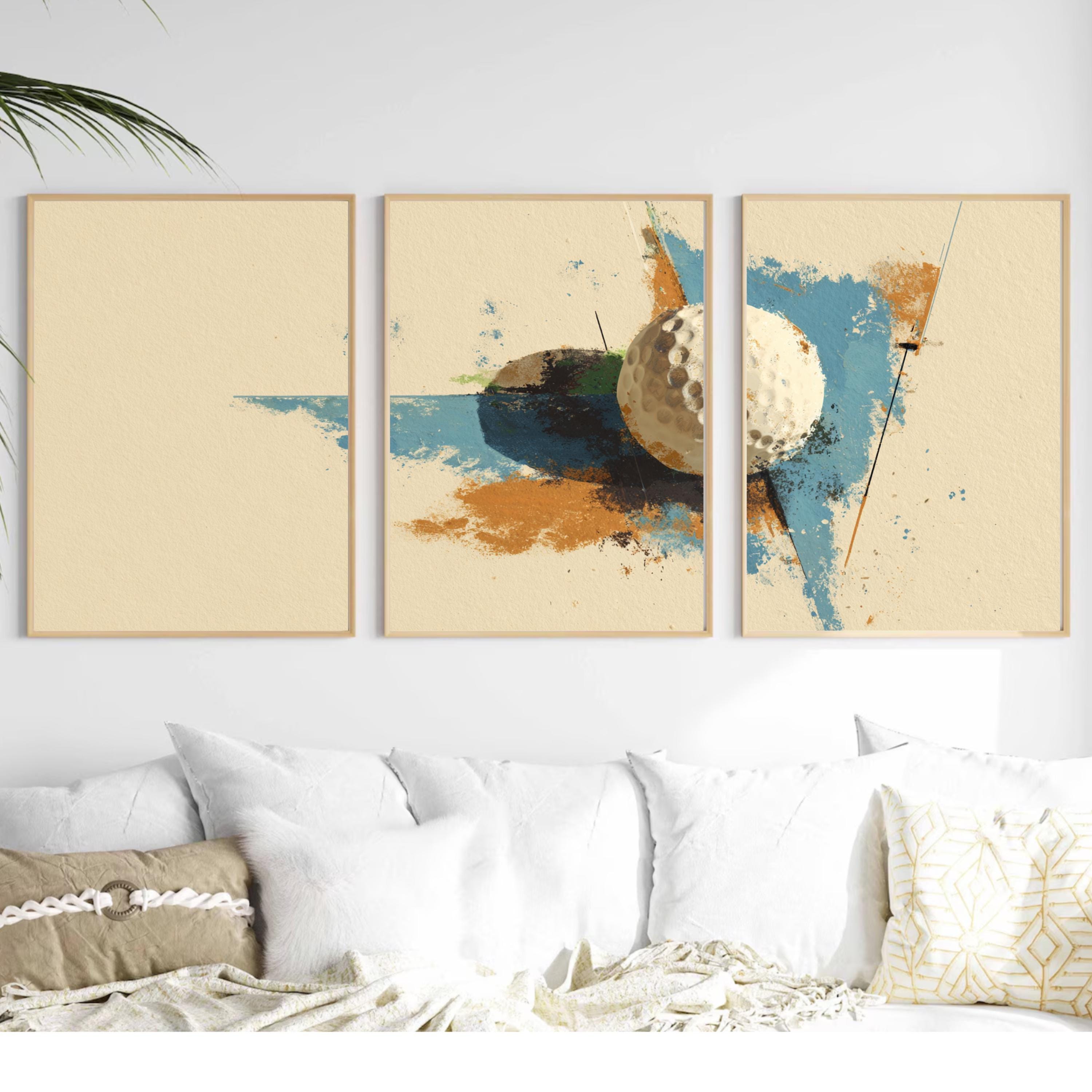 Golf Ball Wall Art Set of 3 | Abstract Sports Triptych Prints | Modern Golf Artwork for Living Room or Office