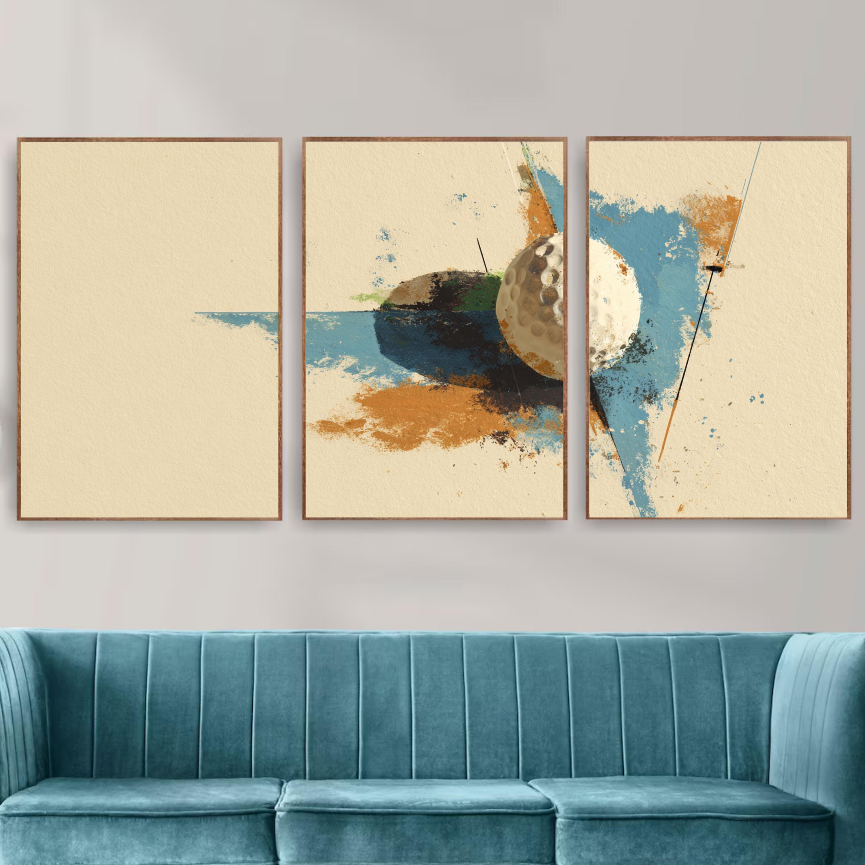 Golf Ball Wall Art Set of 3 | Abstract Sports Triptych Prints | Modern Golf Artwork for Living Room or Office