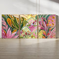 Botanical Triptych Poster Set, Aboriginal Inspired Floral Wall Art, Colorful Nature Prints with Australian Native Flowers for Home Decor