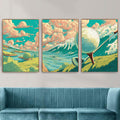 Golf Wall Art Set of 3 | Surreal Golf Poster Prints | Triptych Golf Decor for Living Room Office or Man Cave
