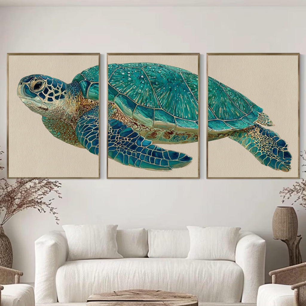 Sea Turtle Wall Art Set of 3 | Ocean Triptych Poster Prints | Coastal Beach House Decor for Living Room or Bedroom