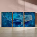 Whale Shark Wall Art Set of 3 | Ocean Triptych Poster Prints | Coastal Blue Marine Life Decor for Living Room or Bedroom