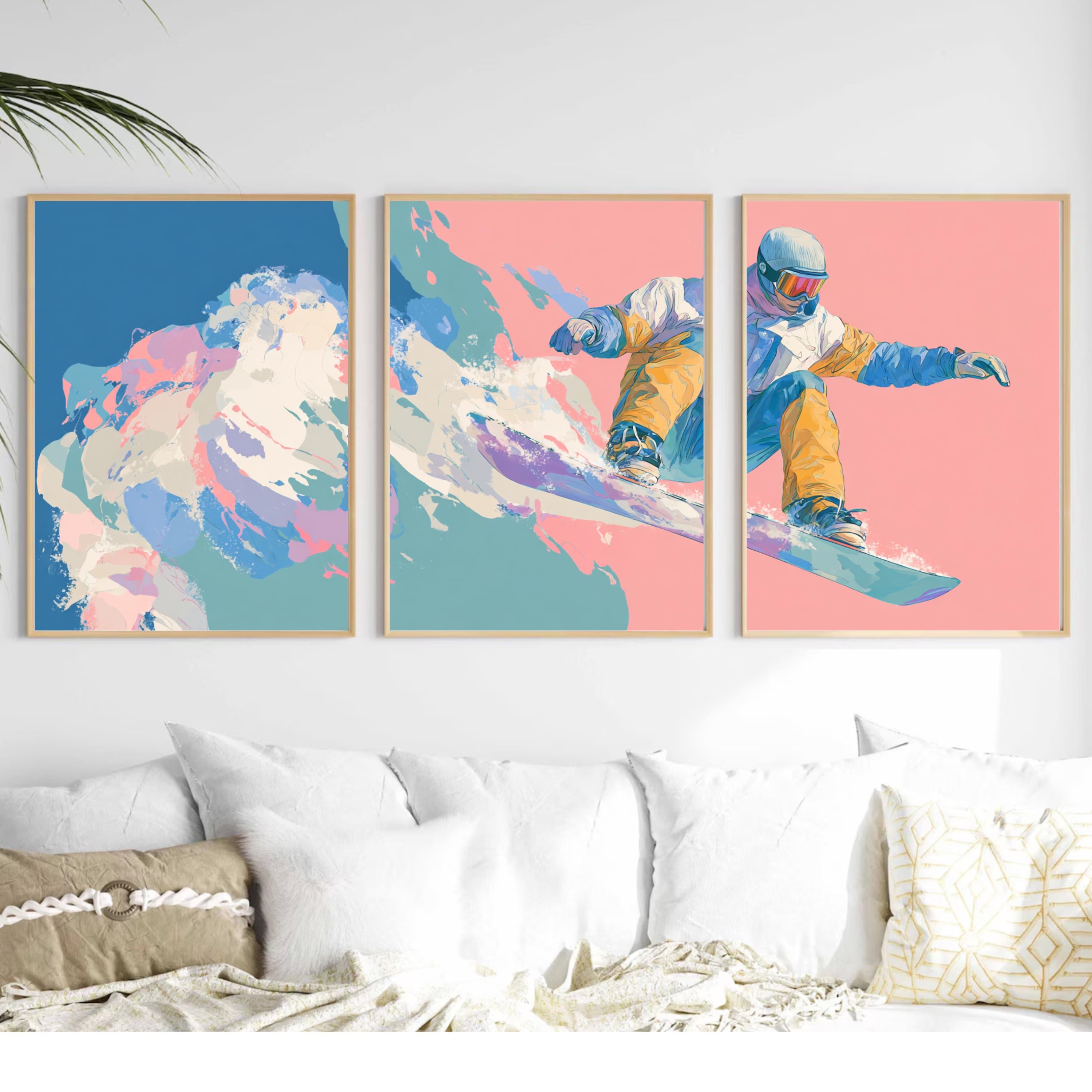 Snowboard Wall Art Set of 3 | Extreme Sports Triptych Prints | Colorful Snowboarding Artwork for Adventure Lovers