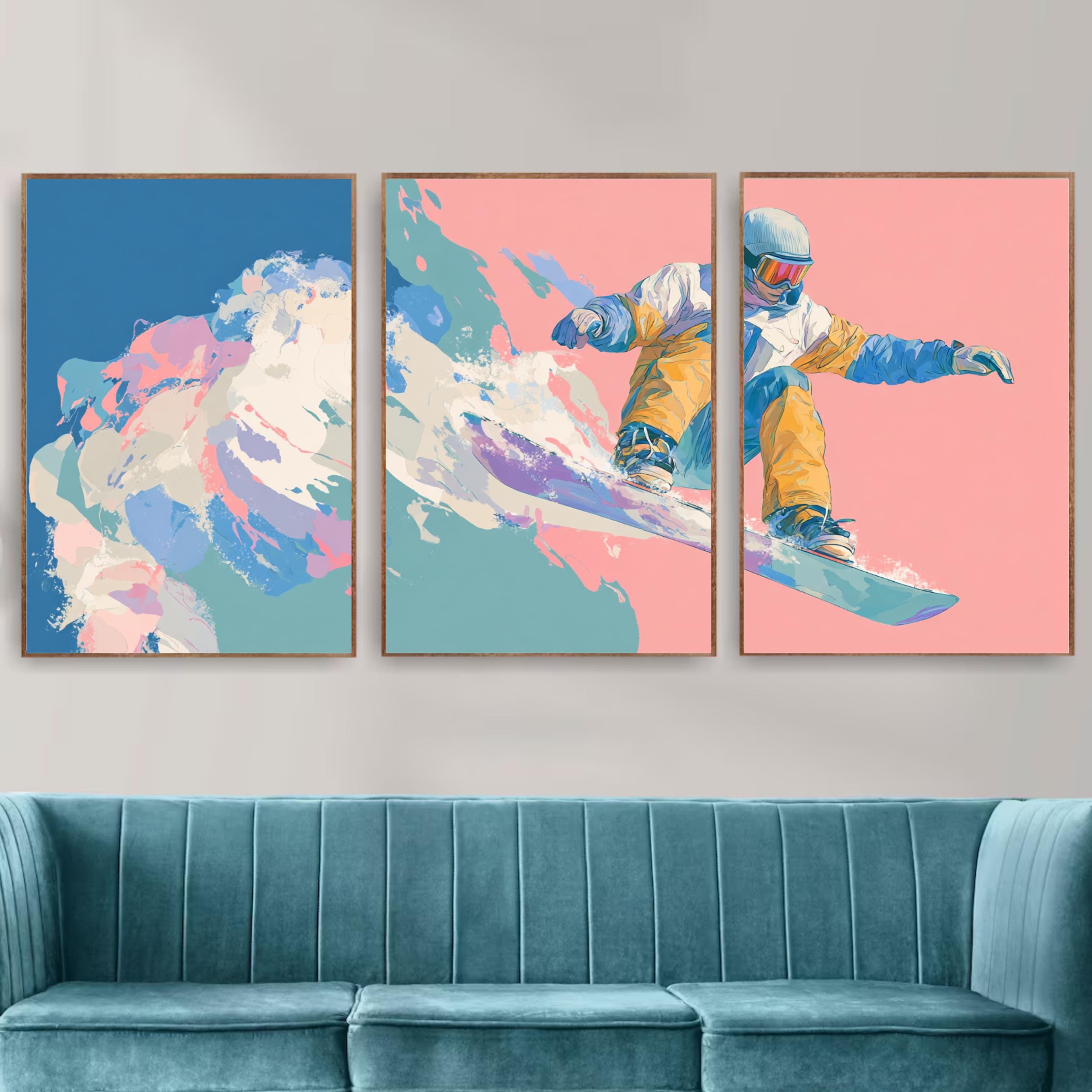 Snowboard Wall Art Set of 3 | Extreme Sports Triptych Prints | Colorful Snowboarding Artwork for Adventure Lovers