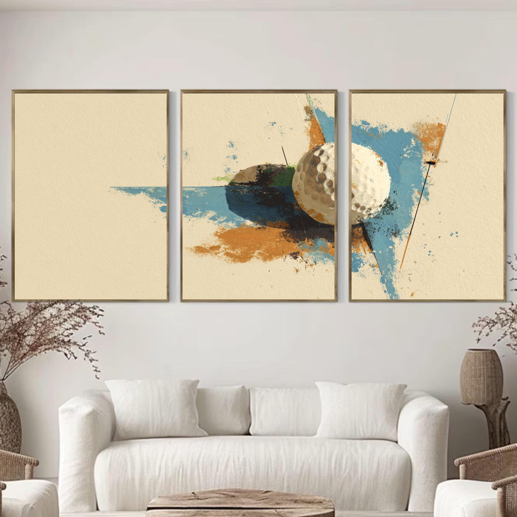 Golf Ball Wall Art Set of 3 | Abstract Sports Triptych Prints | Modern Golf Artwork for Living Room or Office