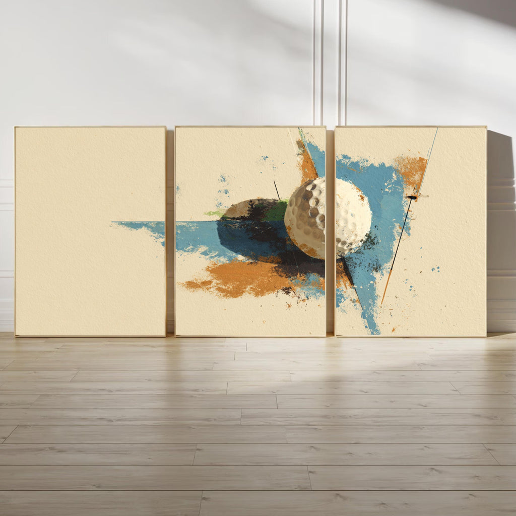 Golf Ball Wall Art Set of 3 | Abstract Sports Triptych Prints | Modern Golf Artwork for Living Room or Office