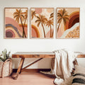 Boho Palm Tree Wall Art Set • Neutral Earth Tone Triptych Prints • Coastal Boho Decor • Tropical Sunset Abstract Art • Living Room Wall