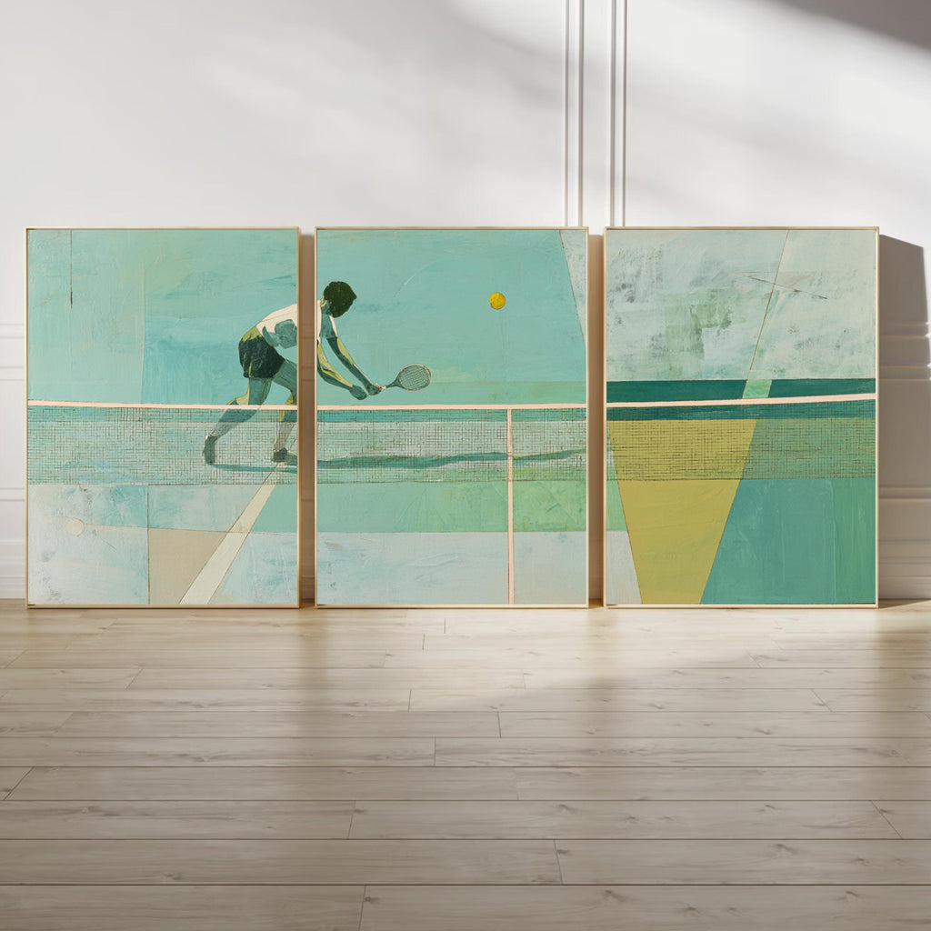 Green Tennis Art Poster Set | 3 Piece Sports Wall Prints | Tennis Gift for Players and Fans| Large 32x24 Inch Prints